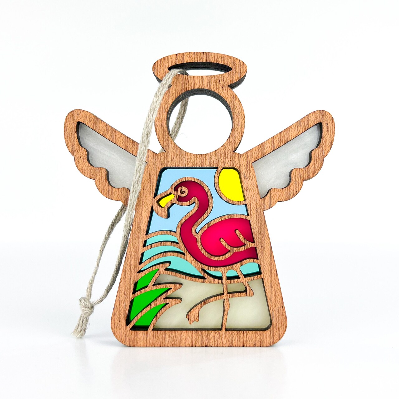 3.5" (H) Flamingo Beach Ornament - Handcrafted in Texas - Mother's Angels® Christmas Angel Wings Figurine